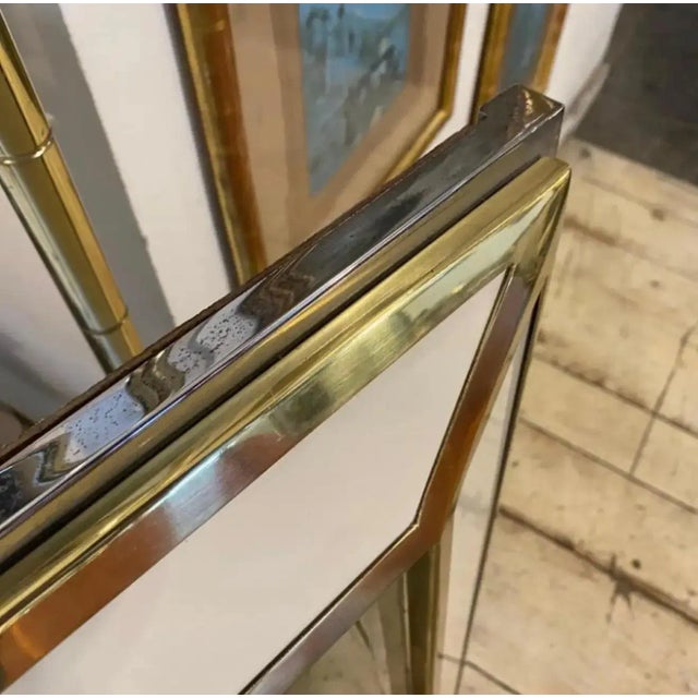 Metal 1970s Romeo Rega Style Mid-Century Modern Chrome and Brass Italian Wall Mirror For Sale - Image 7 of 8