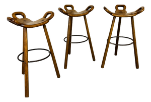 Vintage Brutalist Marbella Bar Stools by Sergio Rodrigues, 1970s, Set of 3