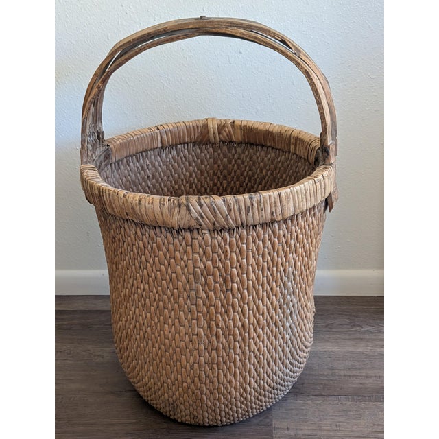 Antique Chinese Rice Gathering Basket With Handle For Sale - Image 4 of 6