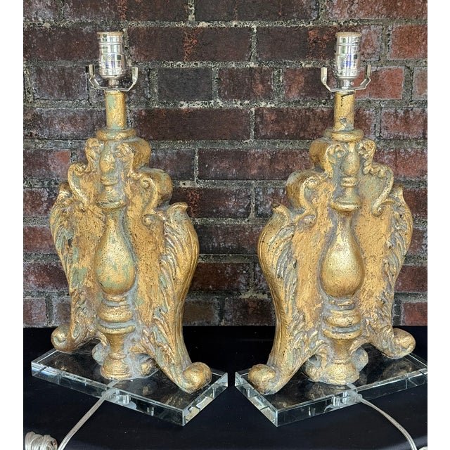 1990s Gold Leaf & Verdigris Newly Painted Table Lamps by Turtle and Crane - Hollywood Regency For Sale - Image 15 of 17