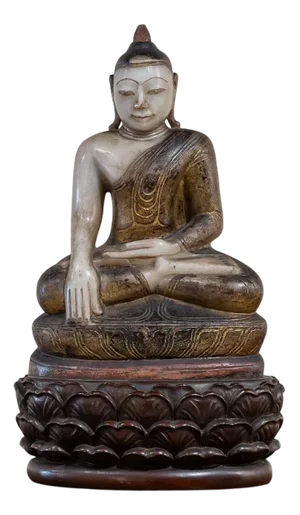 Burmese Artist, Buddha Sculpture, 1700s, Alabaster & Wood