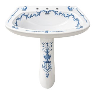 Porcelaine De Paris France Hand-Painted Pedestal Sherle Wagner Sink For Sale