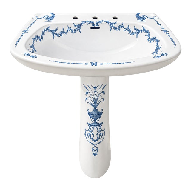 Porcelaine De Paris France Hand-Painted Pedestal Sherle Wagner Sink For Sale