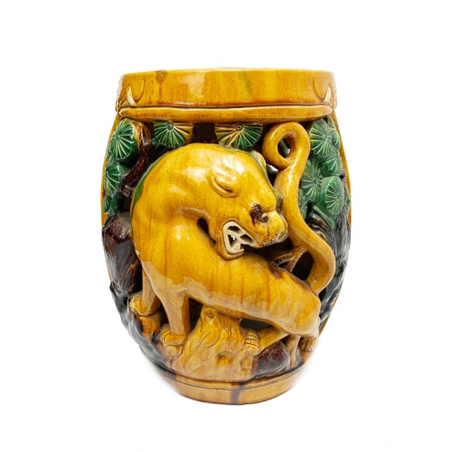 Mid-Century Ornate Hand Made Tiger Garden Stool For Sale In Phoenix - Image 6 of 6