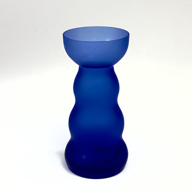 High '80s Frosted Blue & Green Ripply Glass Vase Curation - Group of 5 For Sale - Image 12 of 13