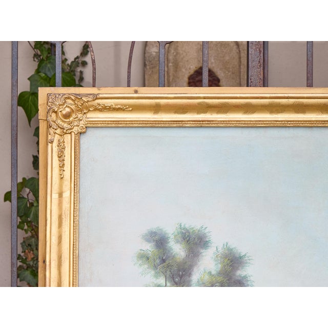 19th Century English Gilt Trumeau Mirror with Hunting Scene Oil Painting For Sale - Image 10 of 12