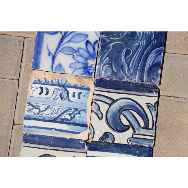 18th Century Antique Portuguese Baroque Tiles With Ornamental Scrollwork & Botanical Details, Set of 8 For Sale - Image 5 of 8