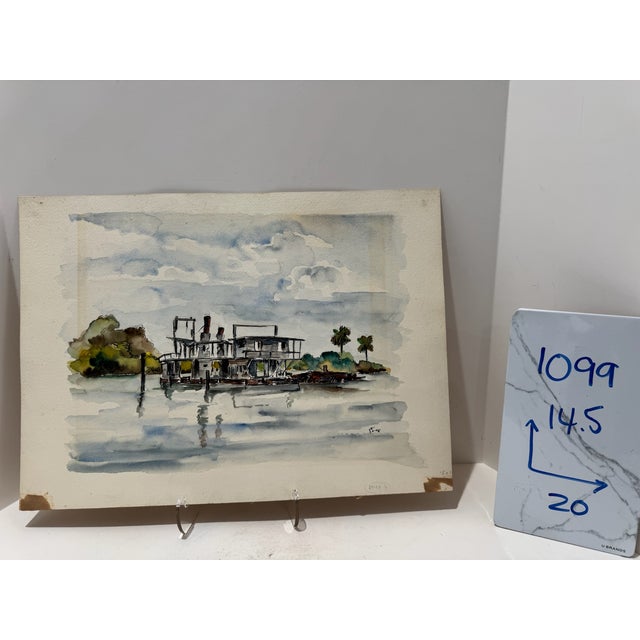 Paper Henry Emil Salloch Original Watercolor on Paper Waterway and Mirror Reflections, 1948. For Sale - Image 7 of 7