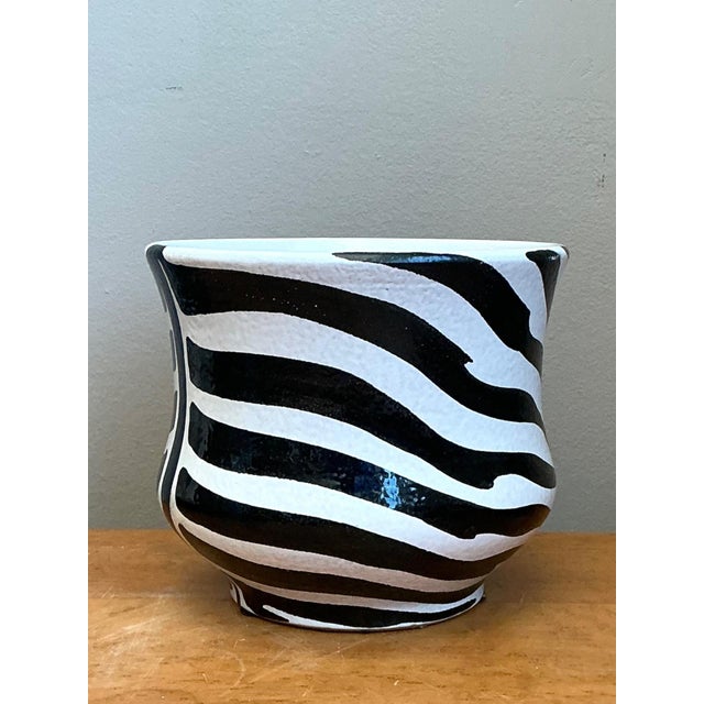 Vintage Italian Zebra Striped Cache Pot For Sale - Image 4 of 13