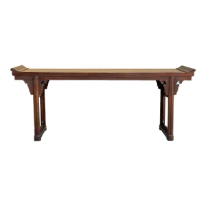 Vintage Oriental Natural Brown Ru Yi Point Edge Altar Console Table