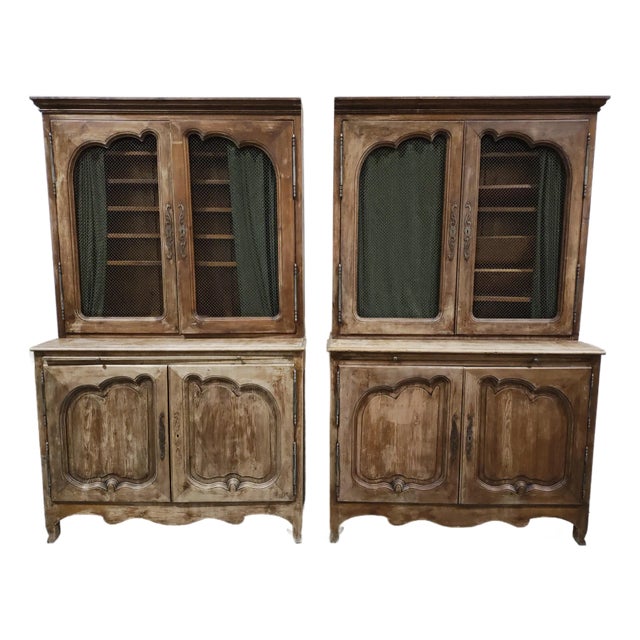 Mid 20th Century Monumental 104” French Louis XV Provincial Bibliothèque Wall Unit With Metal Grille Doors For Sale