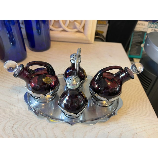 Vintage Purple Cambridge Glass Condiments Set of 5 For Sale In West Palm - Image 6 of 11