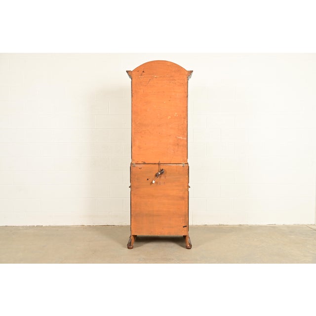 Guido Zichele Style Italian Provincial Carved Walnut Drop Front Secretary Desk With Lighted Bookcase Hutch, Circa 1970s For Sale - Image 16 of 18