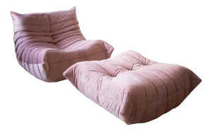 Set of Pink Pearl Velvet Togo Lounge Chair and Pouf by Michel Ducaroy for Ligne Roset
