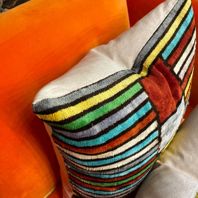 Silk Ikat Stripe Colorblock Pillow For Sale - Image 9 of 10