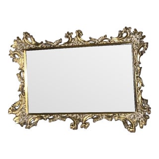 Ornate Gilt Metal Framed Mirrored Vanity Tray With Rococo-Detailing. Ornate Rococo-Style Gilded Cast Metal Table Mirror. For Sale