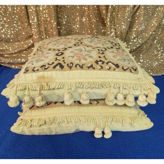 Artisanal Floral Needlepoint Accent Pillows With Ornate Tassels-Set of 2 For Sale - Image 15 of 18