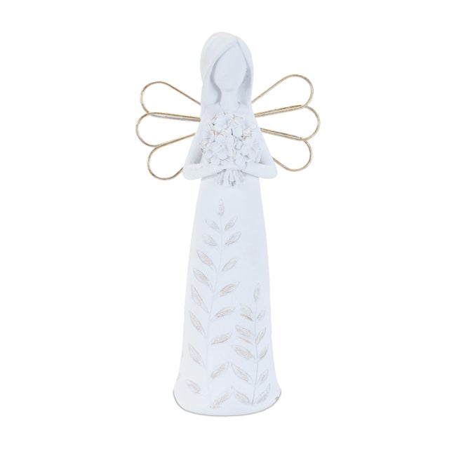 Add a touch of elegance and serenity to your home with this set of two Etched Angel Figurines. Crafted from polyresin in...
