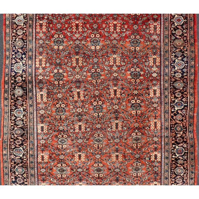 Antique Sultanabad Rug With Rich Red Field, Allover Design and Navy Blue Border 7'2 X 12'2 For Sale - Image 4 of 15