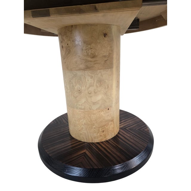 Wood Mid 20th Century MCM Burl Pedestal Table With Macassar Ebony Base by Henredon For Sale - Image 7 of 8