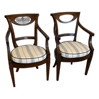 Italian Regency Walnut Armchairs With Caned Seats -a Pair For Sale