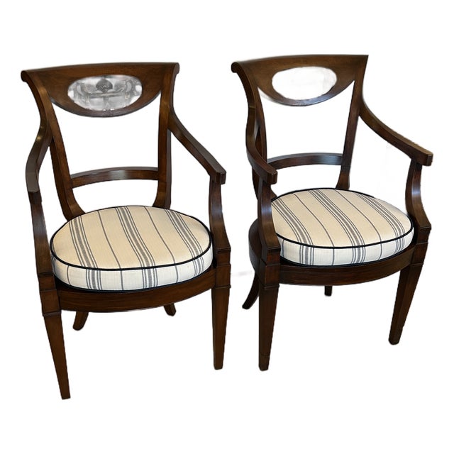 Italian Regency Walnut Armchairs With Caned Seats -a Pair For Sale