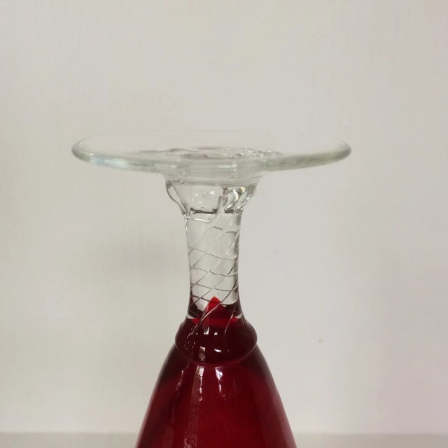 Glass 1960s Blown Glass Red Vase With Twist Stem Base For Sale - Image 7 of 9