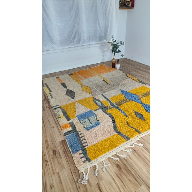 Handmade Moroccan Boujaad Rug, Mustard Grey Blue Diamond, 9'4" X 6'11" For Sale - Image 12 of 17