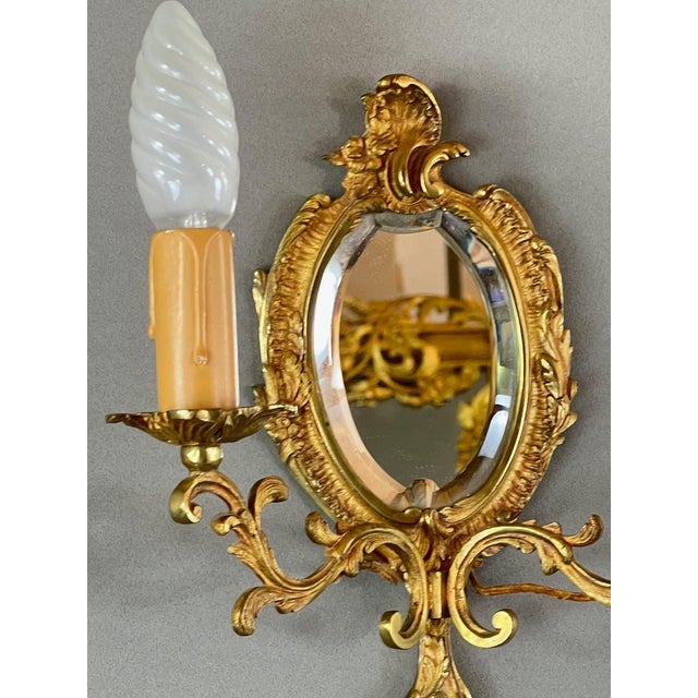 20th Century Louis XV Style Wall Sconces with Mirrors, Set of 2 For Sale - Image 5 of 10