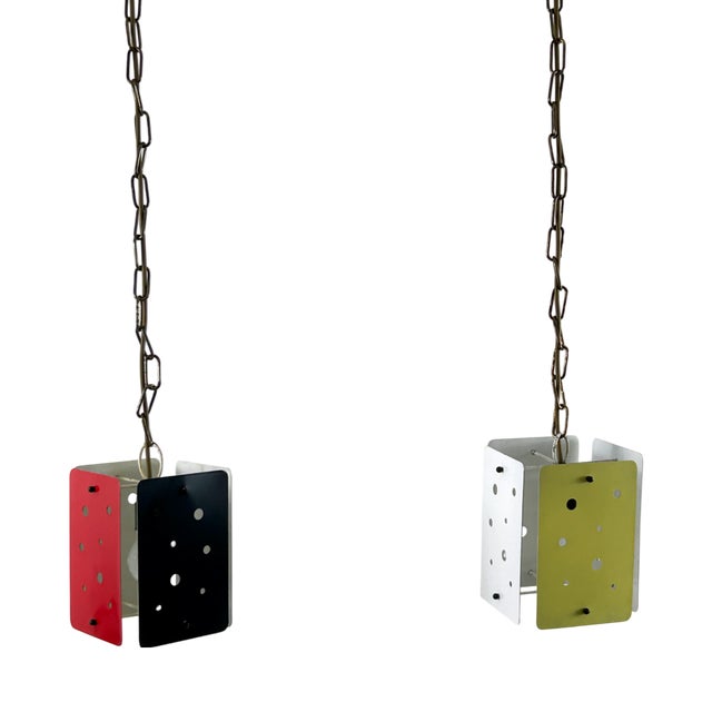 Mid-Century Modern Rectangular Polychrome Pendant Lamps, Germany, 1960s, Set of 2 For Sale