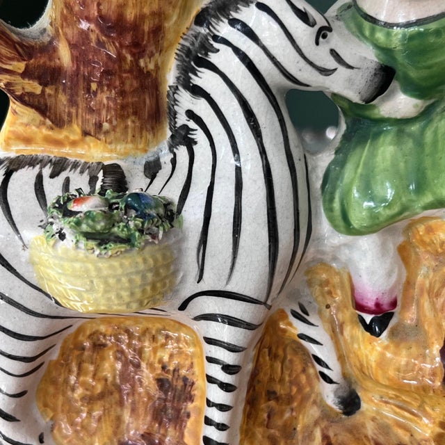 Rare pair of Staffordshire girls riding on zebras spill vases // hand-painted English antique // collectible // English country decor For Sale In Kansas City - Image 6 of 10