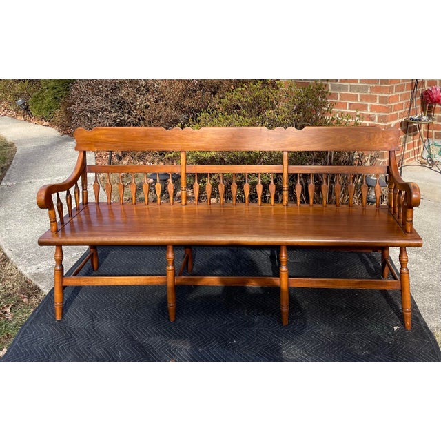 American Mid 20th Century Fredrick Duckloe Half-Arrow Back Deacon’s Bench For Sale - Image 3 of 12