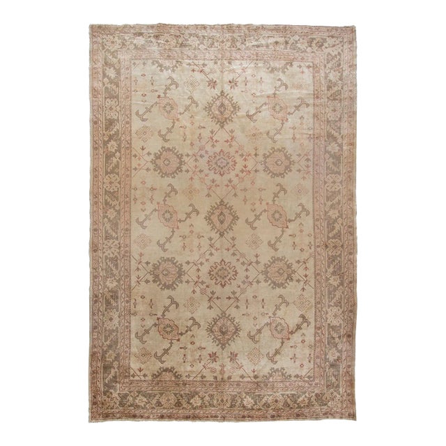 Antique Turkish Ivory Anatolian Oushak Rug 9ft 10in X 14ft For Sale