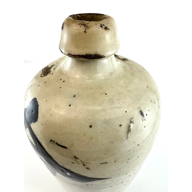 Vintage Large Hand-Painted Japanese Sake Bottle With Bold Calligraphy For Sale - Image 9 of 13