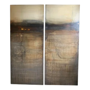 "The Pleasants II and III" Modern Abstract Panel Paintings, Set of 2