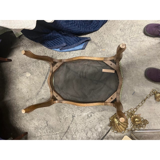 Textile French Country Bench With Green Upholstery For Sale - Image 7 of 7