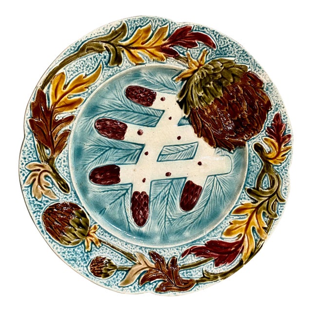 French Majolica Asparagus Plate, 19th Century Choisy-Le-Roi For Sale