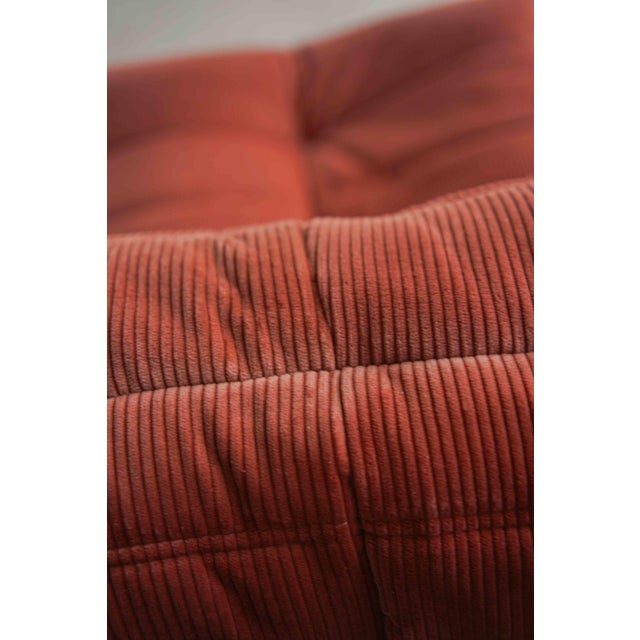 Red Coral Corduroy Togo Three-Seat Sofa by Michel Ducaroy for Ligne Roset For Sale - Image 8 of 10