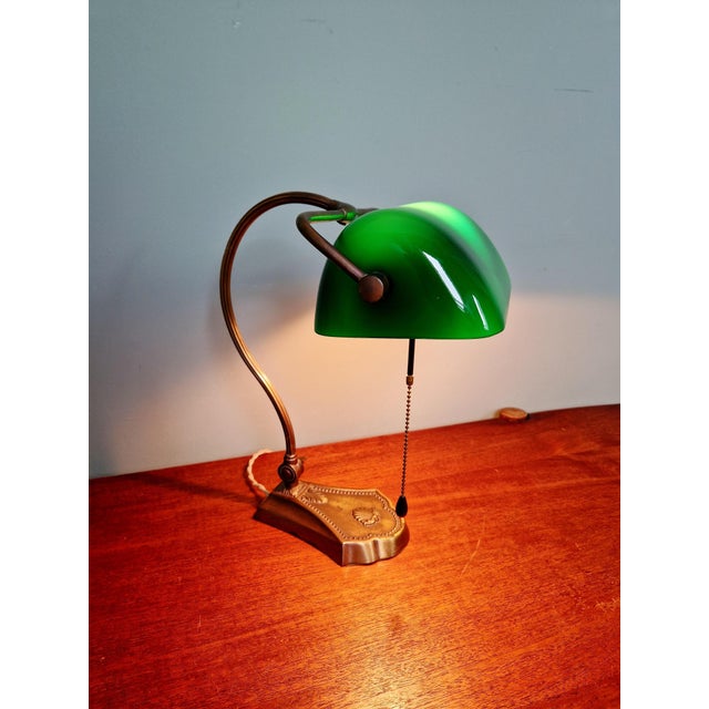 Articulated Brass Bankers Lamp with Green Opaline Shade, 1920s For Sale - Image 15 of 18