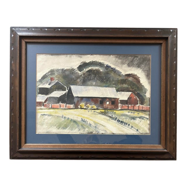 Vintage Impressionist Watercolor of Bucks County Pennsylvania Barn For Sale