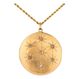 1910s Victorian Old Mine Cut Diamond 14k Gold Locket Necklace For Sale