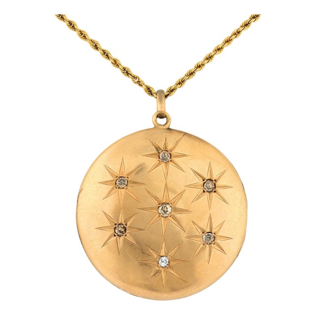 1910s Victorian Old Mine Cut Diamond 14k Gold Locket Necklace For Sale