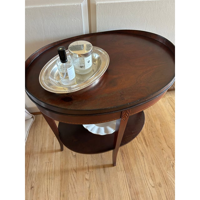 Mid 20th Century Mid 20th Century Mersman Tiered Mahogany Inlay Oval Side Table - Mersman 7367 For Sale - Image 5 of 10