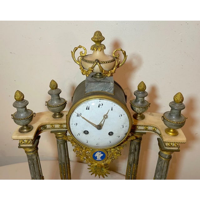 Glass Antique 19th C French a Paris Louis XVI Ornate Ormolu Bronze Marble Mantle Clock For Sale - Image 7 of 16