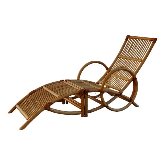 Set of Rattan Lounger and Ottoman, 1980s For Sale