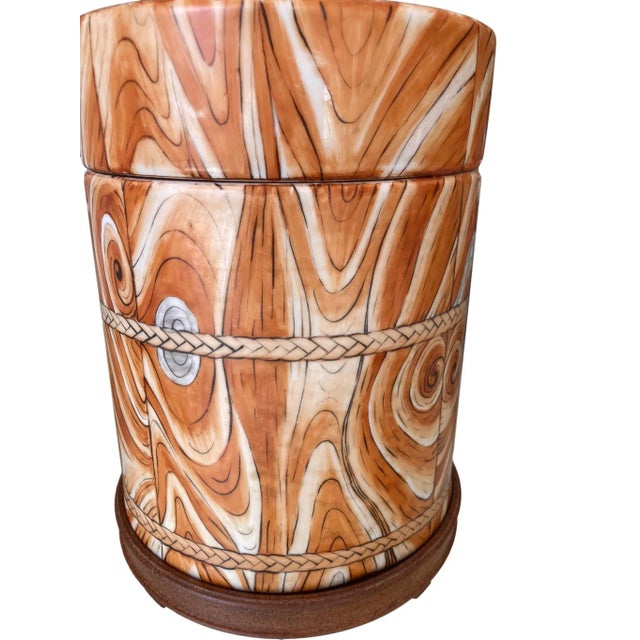 Mid 20th Century Mid 20th Century Chinese Ceramic Faux Bois Canister / Covered Jar on Wood Stand For Sale - Image 5 of 12