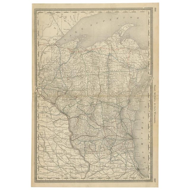 Antique Map of Wisconsin The Badger State with Railroads and Counties, 1888 For Sale - Image 10 of 10