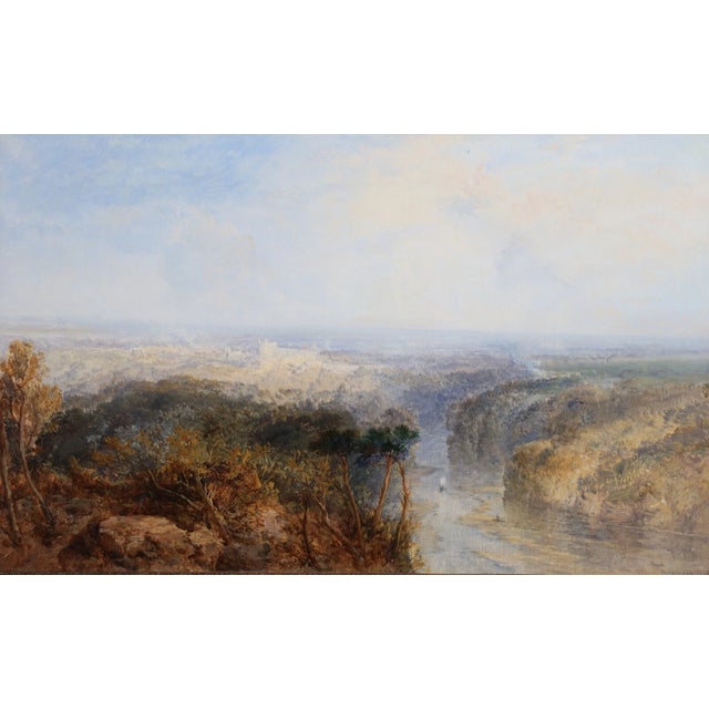 A large English landscape oil on canvas by the important listed British artist James Webb 1825-1895. The work depicts a...