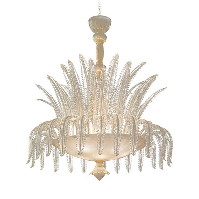 Venetian White and Gold Leaves Murano Style Glass Chandelier from Simoeng For Sale