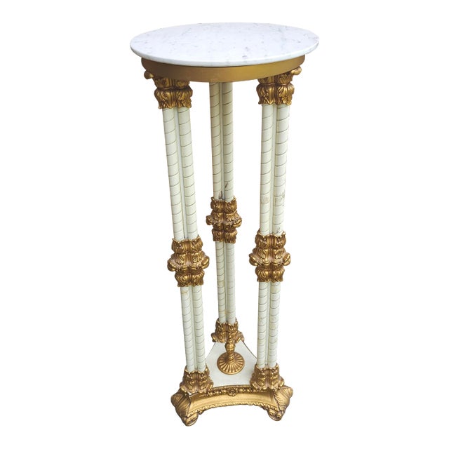 Italian Louis XV Style Gilt & White Painted Metal and Marble Top Pedestal For Sale
